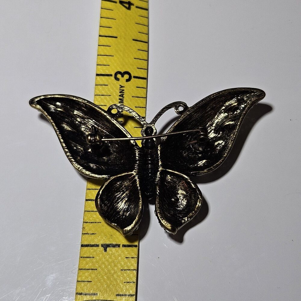 Vintage Gold Tone Aurora Borealis Clear Rhinestone Butterfly Sparkly Brooch - Picture 6 of 10